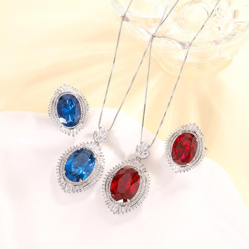 Jewelry Simulation Color Treasure Corundum High-End Jewelry Set Main Stone 15 * 20-13 * 18