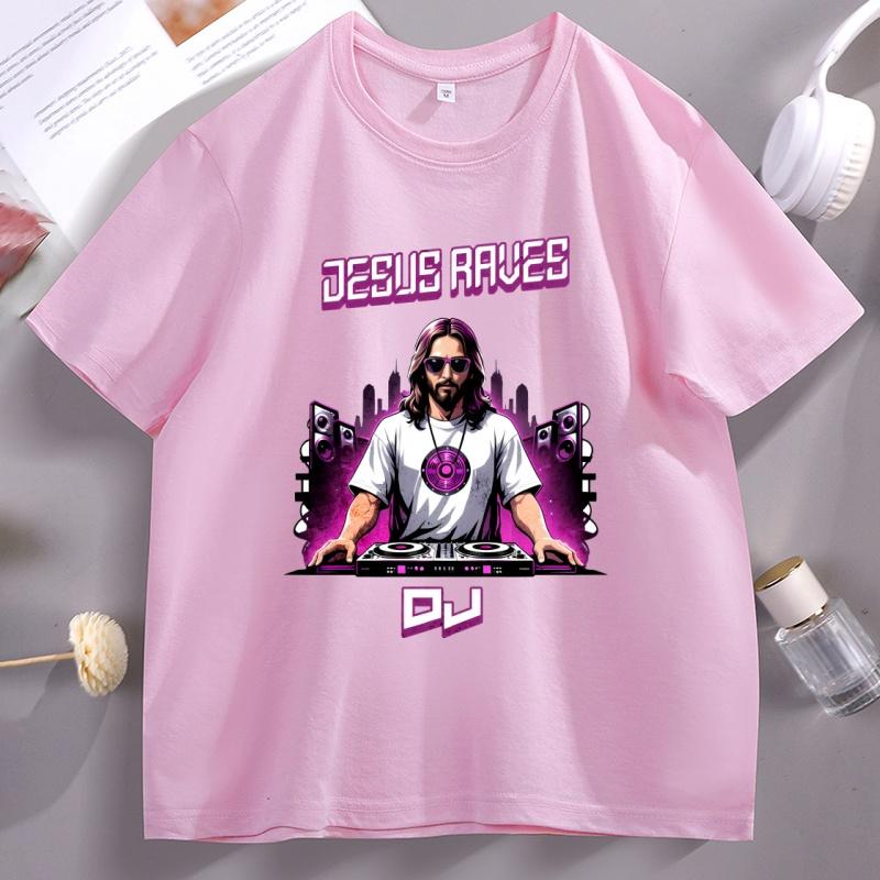 Jesus Raves DJ Graphic T Shirts Unisex Women Cotton Short Sleeve Tshirt Casual Round Neck Comfortable Tshirt Trendy Basic Tees