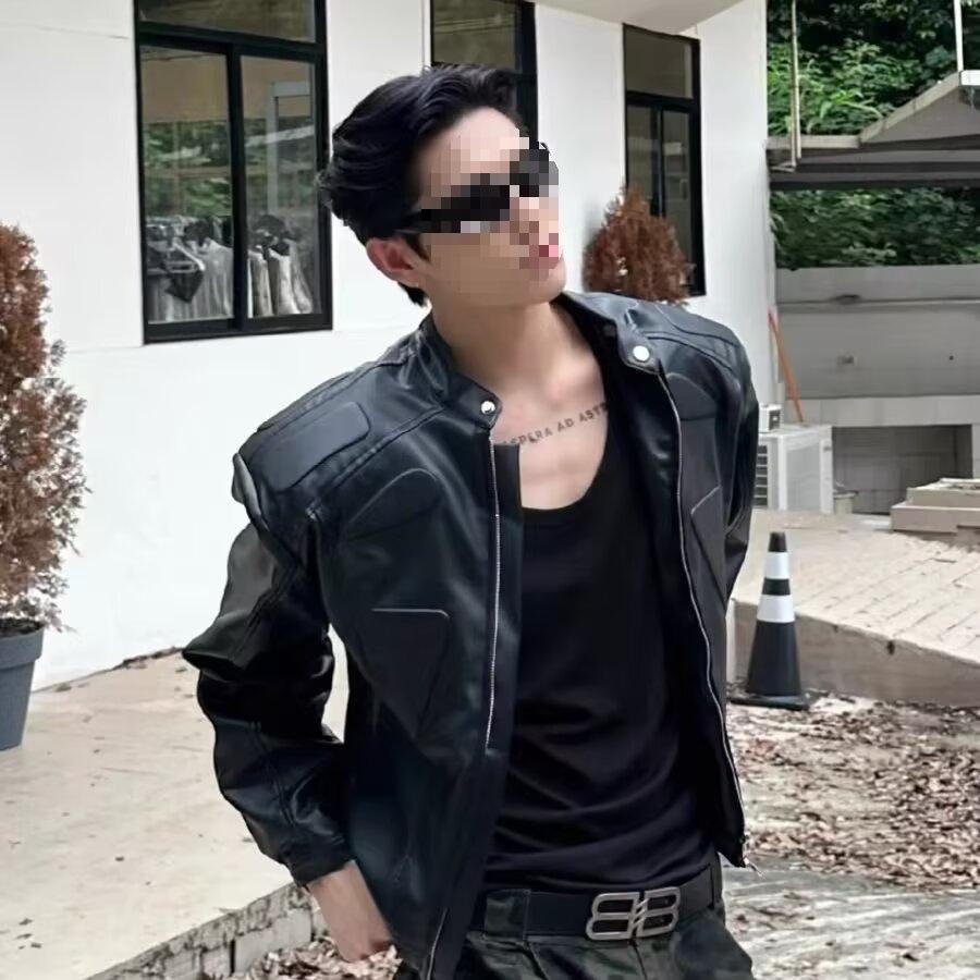 

Чоловіча шкіряна куртка в американському ретро стилі з м якими плечима - Модний мотоциклетний стиль для весни/осені 3XL чорний