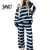 Comfy Sleepwear Sets 2Pcs/Set Women Casual Tracksuit, Mock Neck Long Sleeve Tops, Wide Hoodie Track Pants Leg Sweatpants, Striped Print Outfit