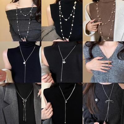 Elegant stablet perlekjede for kvinner - Eksklusiv høst/vinter-tilbehør med et stilig genserlenke-design