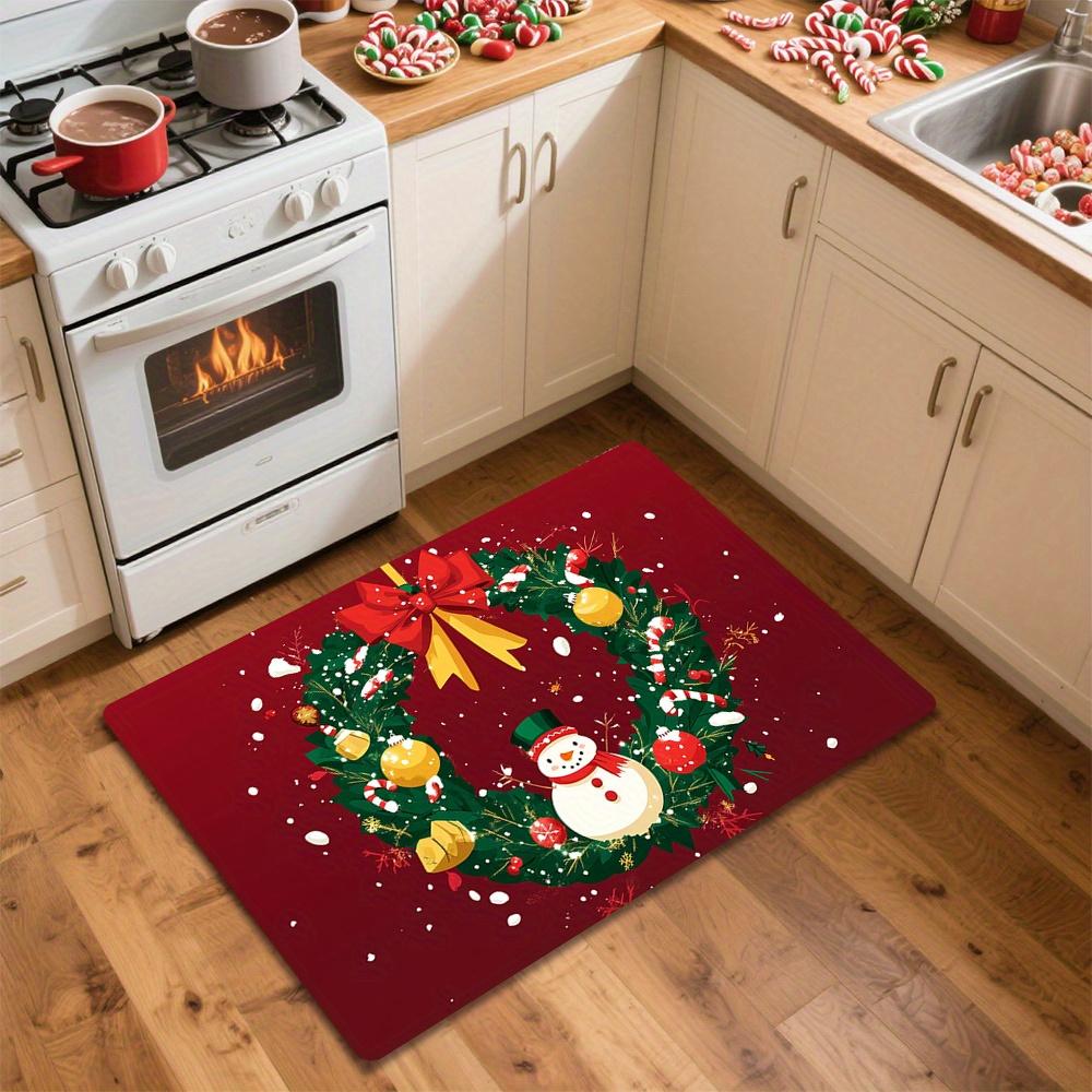 

Christmas Theme Non Slip Water Absorbent Floor Mats Cartoon Snowman Wreath Pattern Holiday Decorative Carpet 40X60CM(1.3X2FT