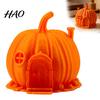 Halloween Pumpkin House Ornament 3D Printed for Halloween, Miniature Fairy Tale Cabin Decorative PLA Figure Desktop Decoration, Micro Landscape
