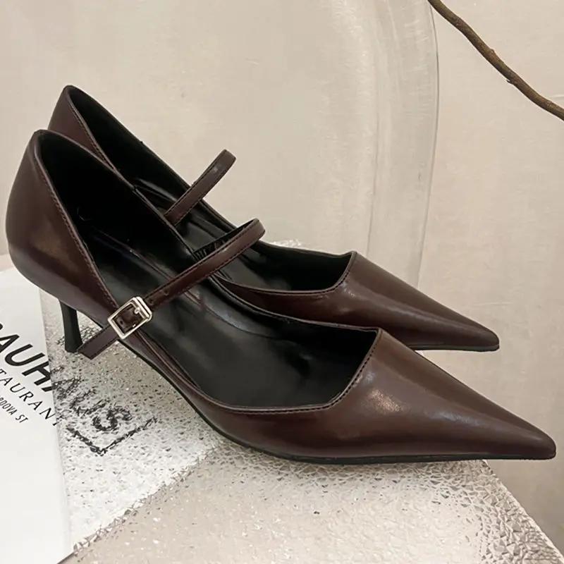 Fashion 2025 Designer Vintage Women's Mary Jane Shoes Fashion Shallow Slip On Shoes Elegant High Heels Office Lady