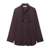 Autumn New Arrival Fashion Wind Foreign Trade Women's Clothing Stylish Simple and Versatile Pure Color Scarf Poplin Shirt 4661143
