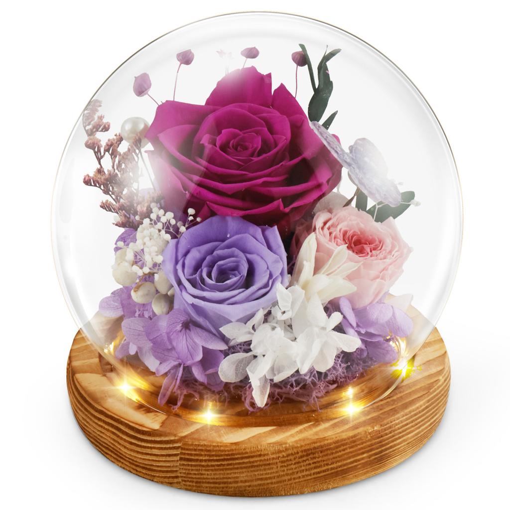 Artificial Rose Flowers Glass Cover Simulation Eternal Rose Flower Mothers Day Gifts Party Supply Valentine's Day Wedding Decor