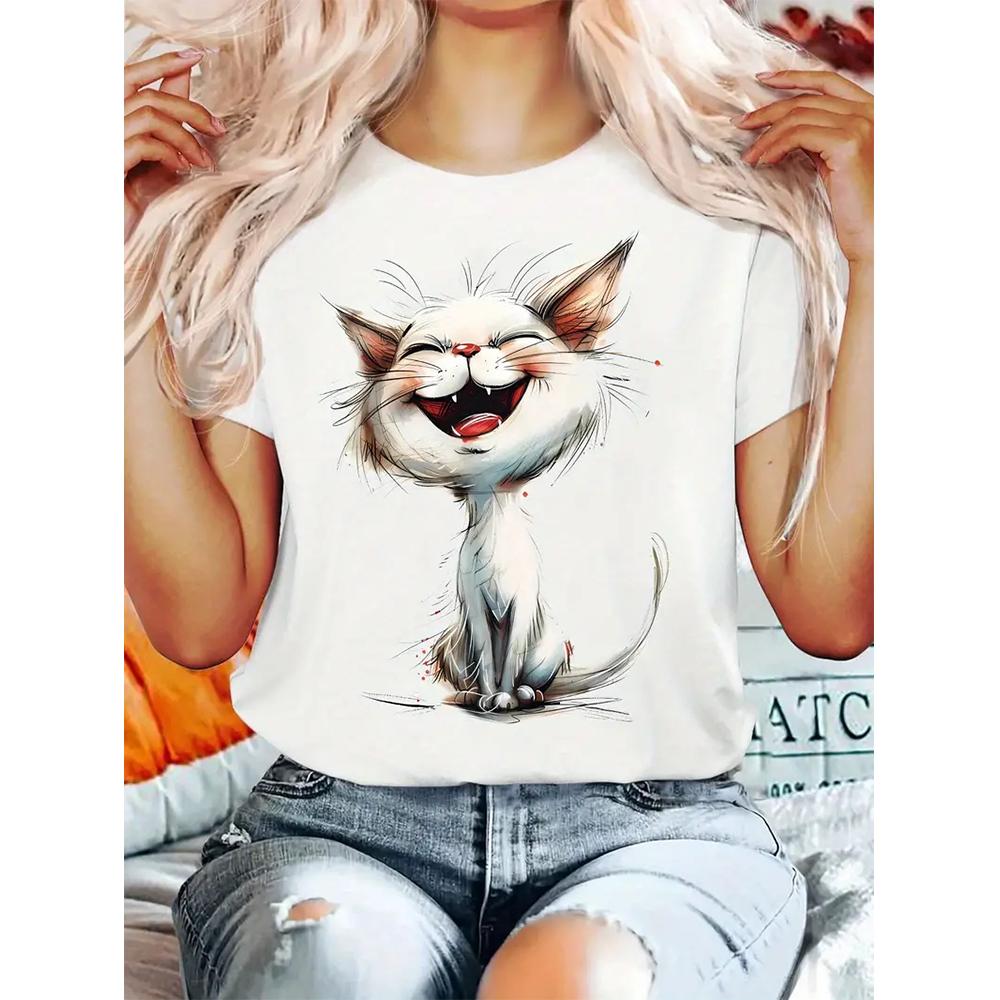 

Летняя мужская футболка с животным принтом, футболки с короткими рукавами и котом, уличный повседневный пуловер, мужская одежда свободного кроя, модные футболки с круглым вырезом 6XL