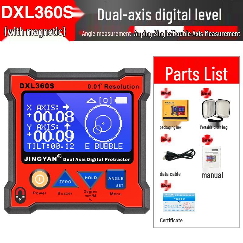 Jingyan DXL360S High-Precision Digital Dual-Axis Angle Meter with Lithium Battery