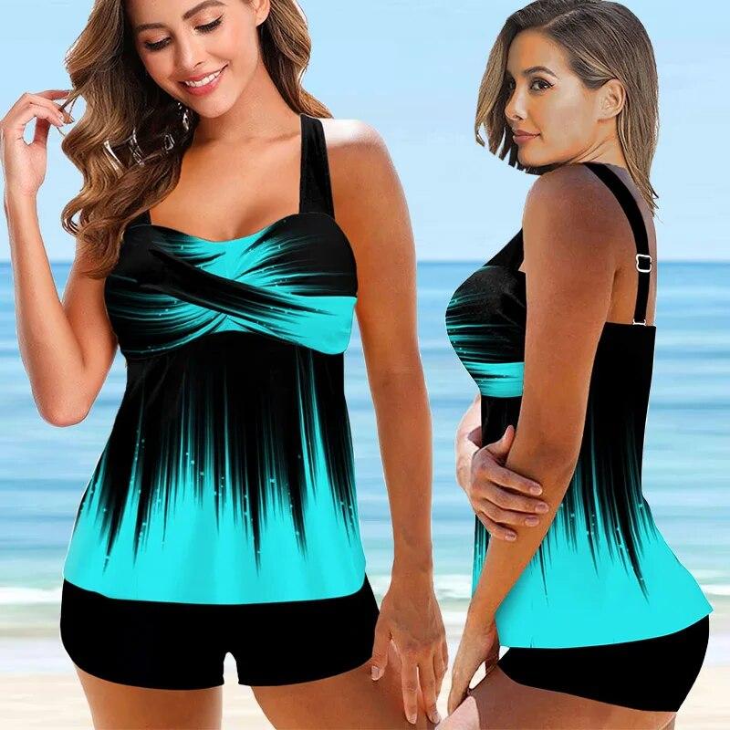 

2024 сексуальный купальник из двух предметов с принтом, танкини, большой размер, женский купальник с цветочным принтом, винтажное боди для плавания, пляжная одежда, купальный костюм, новый XXXL синий