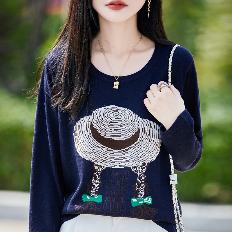 

Вязаный свитер с узором «Соломенная шляпа», не стареющий: Пуловер на осень и зиму с круглым вырезом, жаккардовый в милом стиле, тонкий базовый слой XL