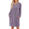 Fall Winter Women's Loose V-neck Long Sleeve Pocket Casual Loungewear Dress, European American Crossbody Fashion