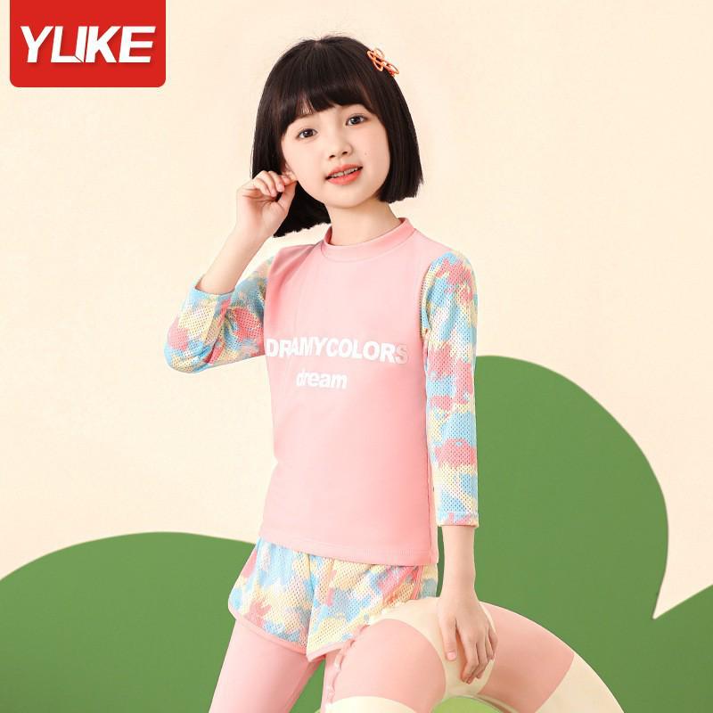 Girl's Long Sleeve Split Swimsuit - Small, Medium, Large, Summer Sunscreen