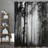 Black Tree Shower Curtain, Black Misty Forest Bathroom Decorative Shower Curtain, Waterproof Shower Curtain With Hooks