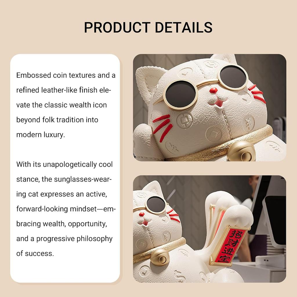 Aris & Juno Coole Sonnenbrille Glückskatzen-Statue - Harz Modernes Feng Shui Dekor für Zuhause Büro Geschäft, für Glück