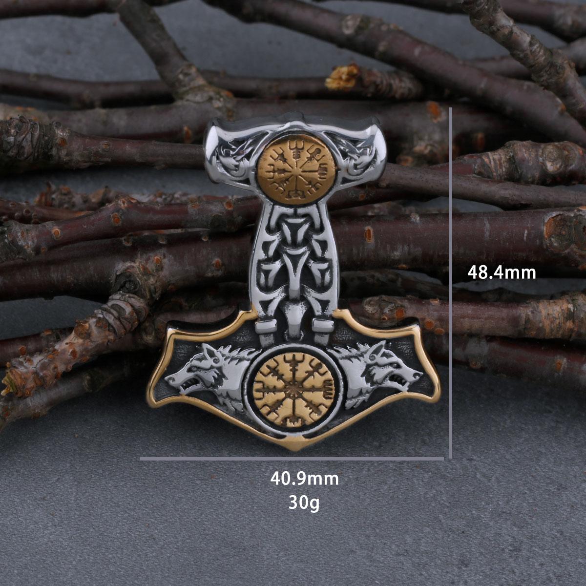 Stainless Steel Viking Thor s Hammer Necklace Norse Compass Wolf Head Rune Pendant Necklace Mens Biker Vintage Jewelry Gift