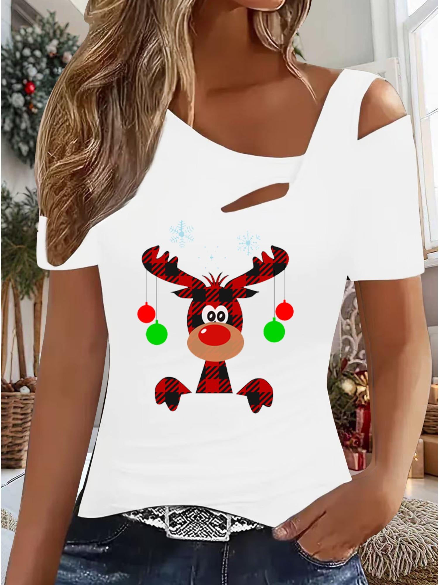 

Женский Новый Повседневный Топ Рождество Хэллоуин Рождественский Подарок Топы Рубашка Блузка XXL белый