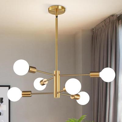 Candelabre Moderne Tip Sputnik, Candelabre Aurii cu 6 Brațe pentru Sufragerie, Lumini de Tavan Reglabile pe Înălțime Candelabru Stil Fermă pentru Insula din Bucătărie