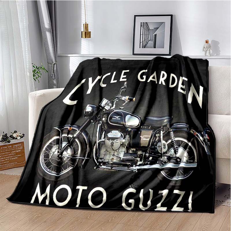 3D Retro Motorcycle G-Guzzi Flannel Printed Blanket Home Sofa Bed Warm Oversized Home Bedding Office Picnic Gift Soft Blanket