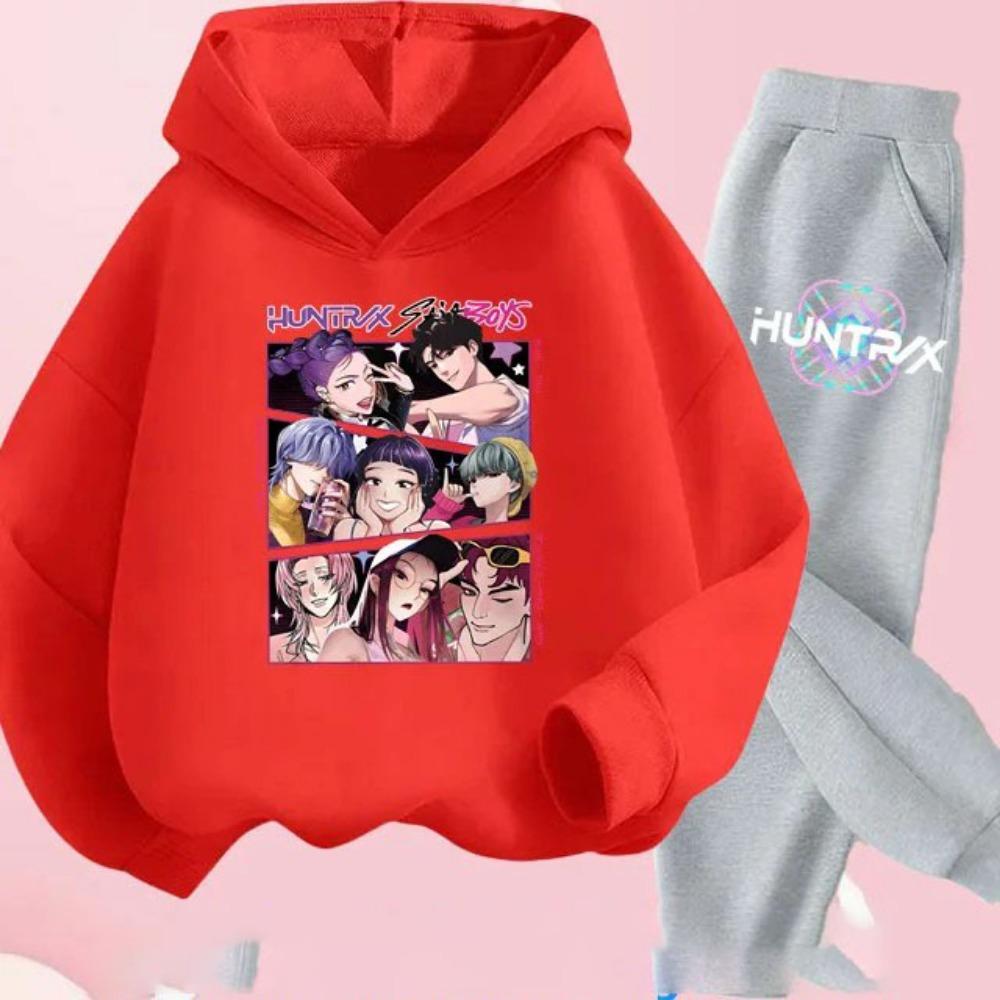 Kids Hoody Suit KPop Demon Hunters Printed Children's Clothing Y2K Hoodies+Pants Sports Sets KPop Demon Hunters