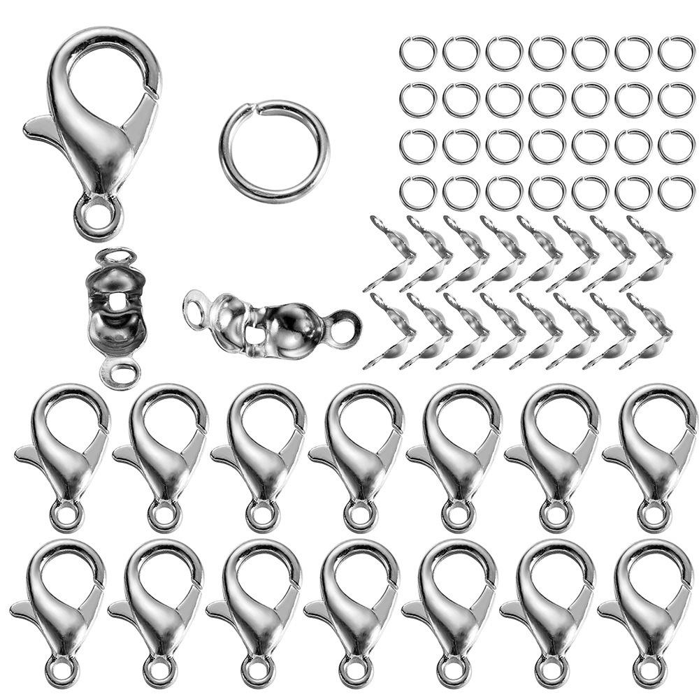 

Diy Bracelet Necklace Finishing Jewelry Accessories, 20 Lobster Buckles + 20 Single Rings + 20 Twin Buckles, Set 60 pieces are 1 set/about 12g