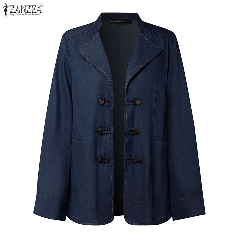 ZANZEA Womens Casual Lapel Solid Color Loose Long Sleeve Cardigan Blouse