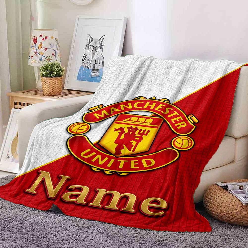 Custom Name Manchester Theme Printed Blanket Perfect For Couch Bed Travel Outdoor Use Machine Washable Cozy Durable