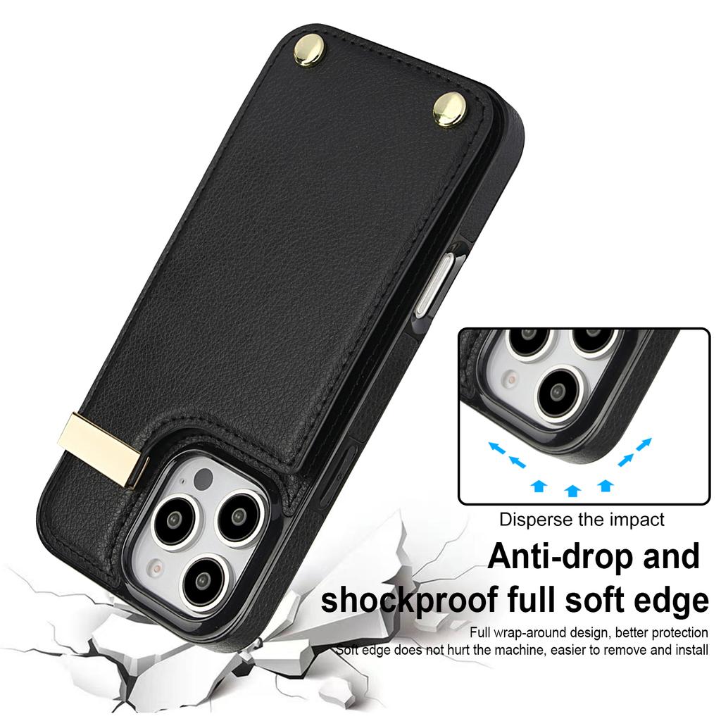 For iPhone 16 Pro Max Case TPU+PU Leather Hardware Decor Phone Cover with Card Holder