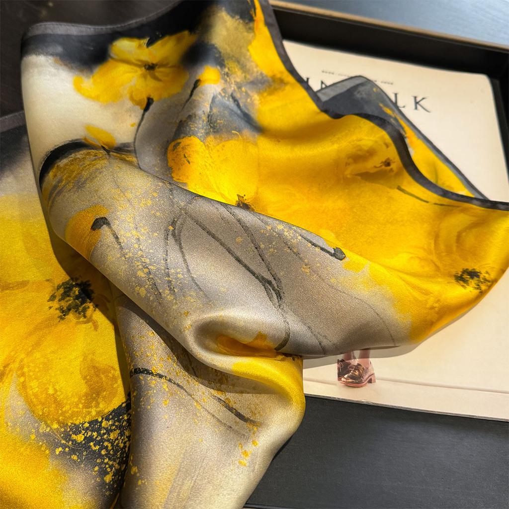 100% Natural Silk Scarf Women Neck Hair Foulard Square Headband Scarves Bandana Hijab Print Poncho Scarves Pashmina