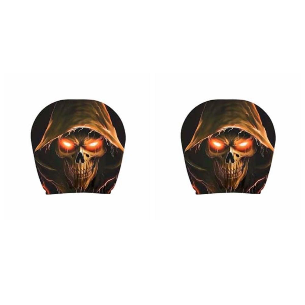 1pair Universal Fit Skull Headrest Cover Vivid Flat Print Gothic Seat Protector Daily Commute