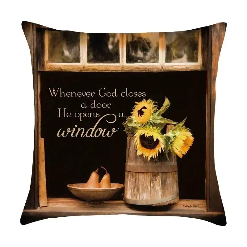 Luxury Home Decor Pillow Cover Living Room Sofa Cushion Cover Oil Painting Sunflower Photo Pattern Cushion Cover