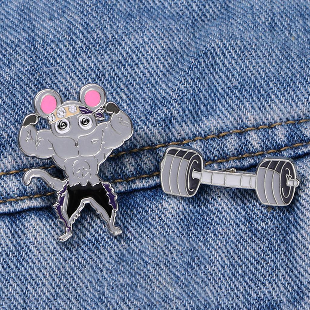 Versatile Exercise Mouse Enamel Pin Elegant Barbell/Fitness Mouse Brooch Pin Accessory for Parties Dates Daily Style