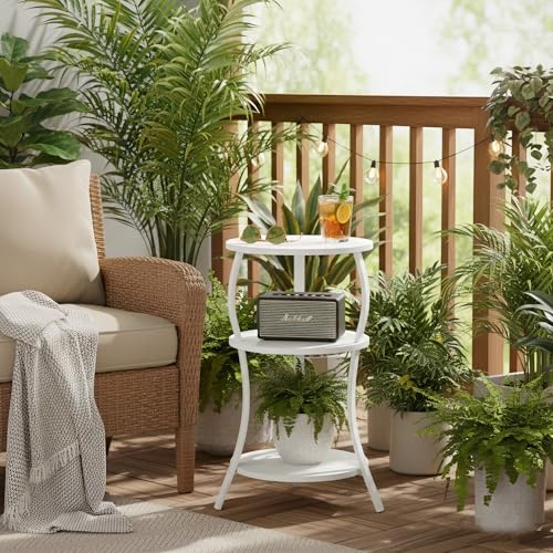 ZEXVIDA Retro Round Coffee Table, Bedside Table, Folding Side Table, 30cm Wide x 30cm Deep x 55cm High (White)