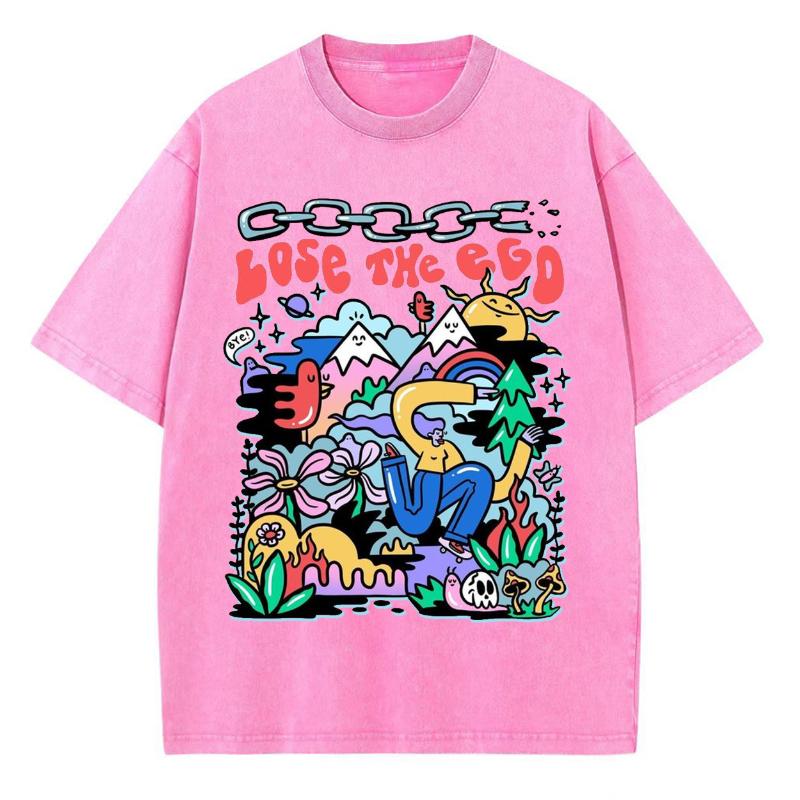 Cartoon Printed Couple T-shirt Street Casual Style Imitation Denim Loose Fabric Summer Female Round Neck Short