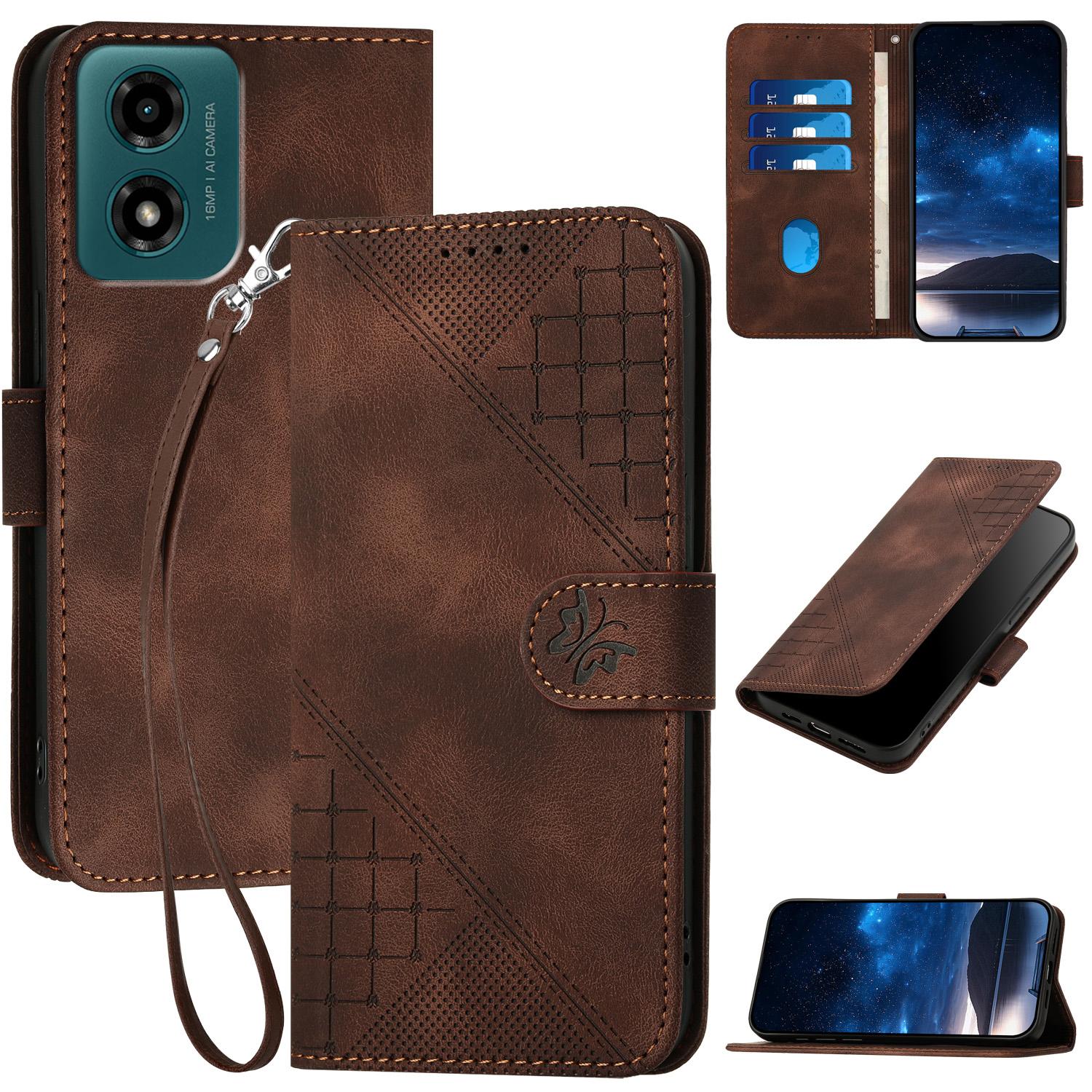 

For Motorola Moto E14 4G/G04 4G/G04s 4G/G24 4G Leather Wallet Case Butterfly Flower Imprinted Phone Cover with Strap D