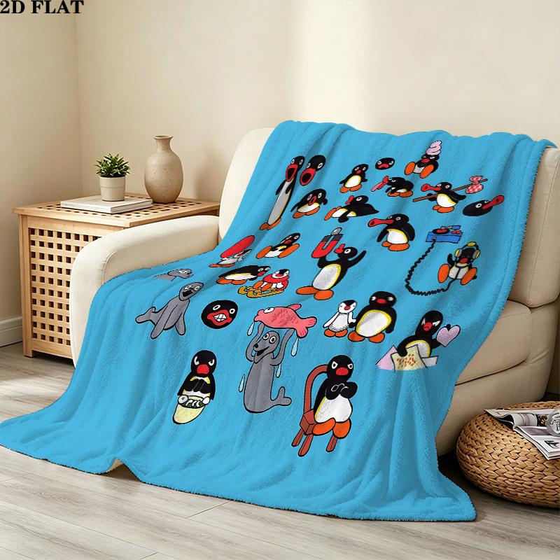 1PC Pingu Patterned Flannel Blanket Suitable For All Seasons For Home Decor Warmth And Comfort Gifts Holiday Present