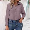 Womens V Neck Shirts Long Sleeve Casual Collared Shirt Loose Blouses Solid Color Tops With Pocket