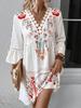 2026 Women's Summer V-neck Lace Patchwork Casual Printed Dress