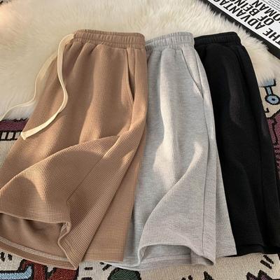 Summer Sports Shorts Women's High Waist Drawstring Loose Casual Straight Wide Leg Five-point Pants