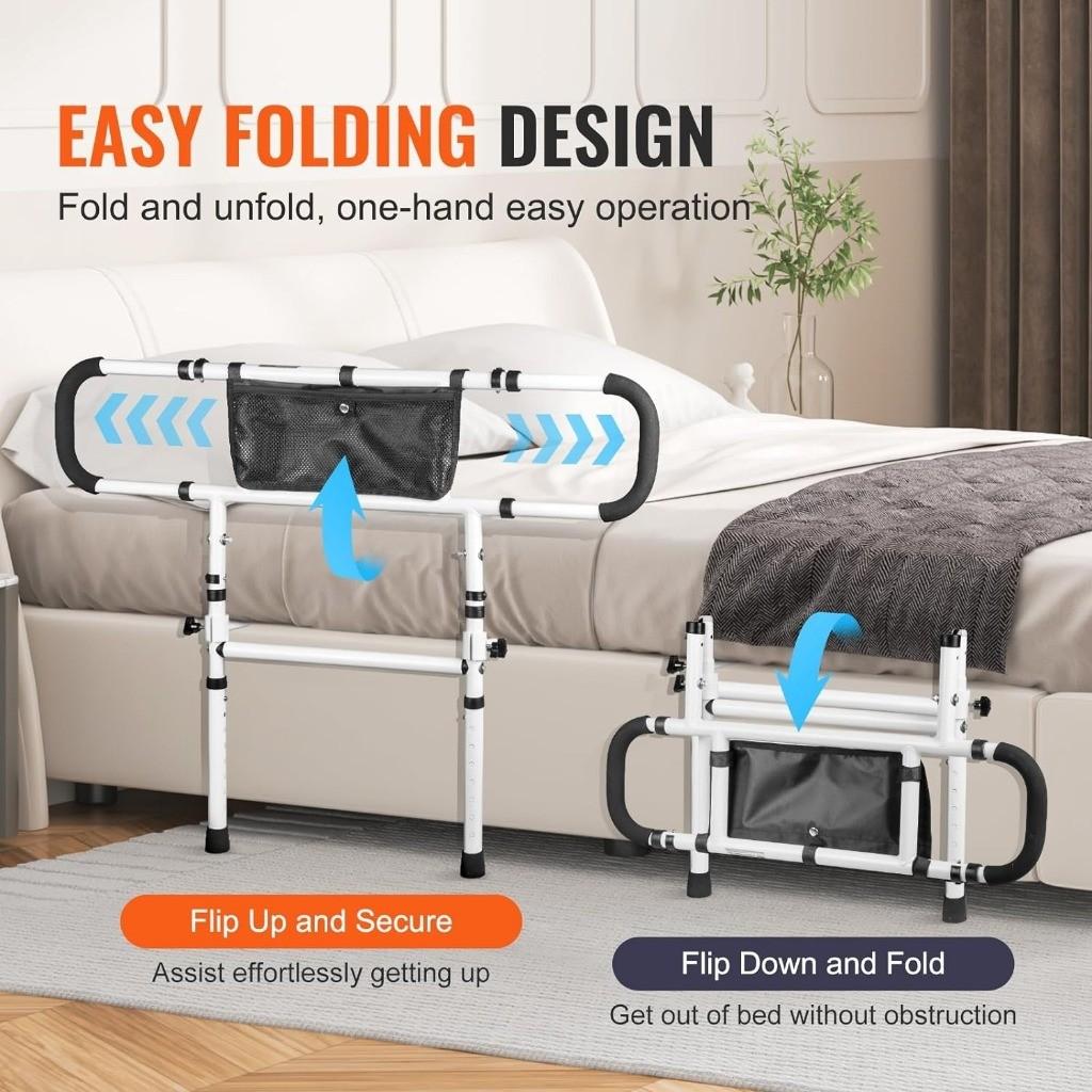 Elderly Adults Dual Side Handles Bed Assist Rails Adjustable Height Handrails High Bed Frames Foldable Bed Assist Bar