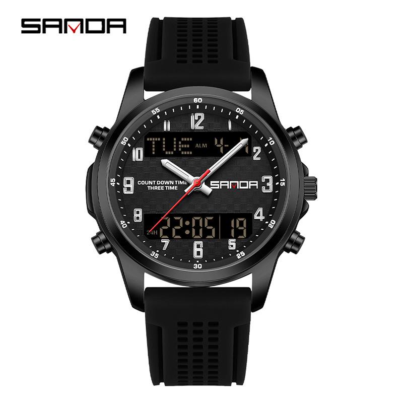 SANDA Multifunctional Luminous Student Watch - Classic, Fashionable, Waterproof with Timer & Alarm.