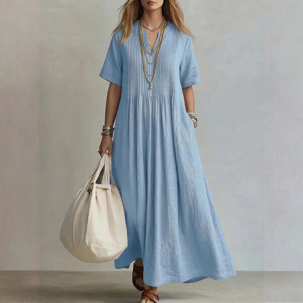Women's Dress Casual Flowy Dresses V-neck Vocation Boho Beach Sundress