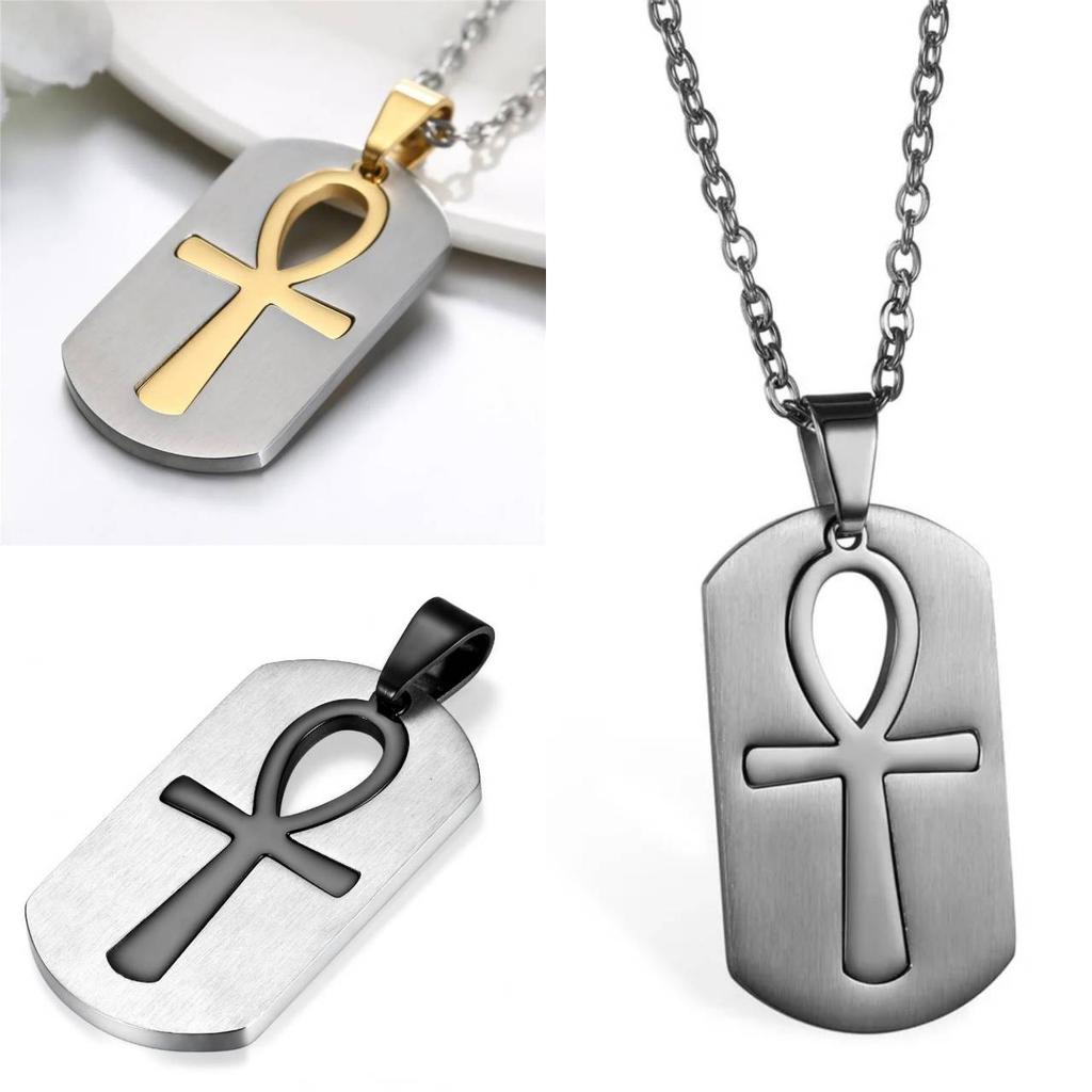Necklace Dog Tag Pendant Ancient Egypt Egyptian Symbol Ankh Eternal Life Cross Key Life Amulet Talisman Protect Health Jewelry Charming Accessories