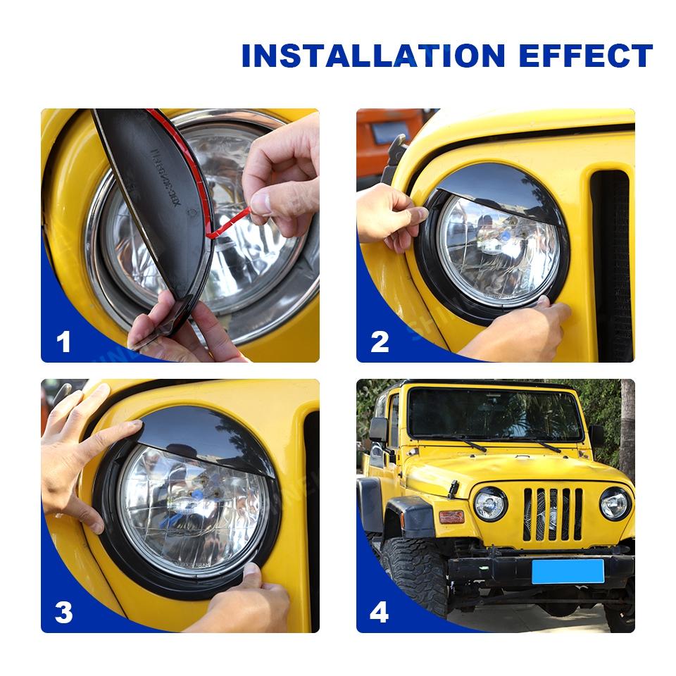 SHINEKA Car Front Headlight Lamp Decoration Cover for Jeep Wrangler TJ 1997 1998 1999 2000 2001 2002-2006 Exterior Accessories