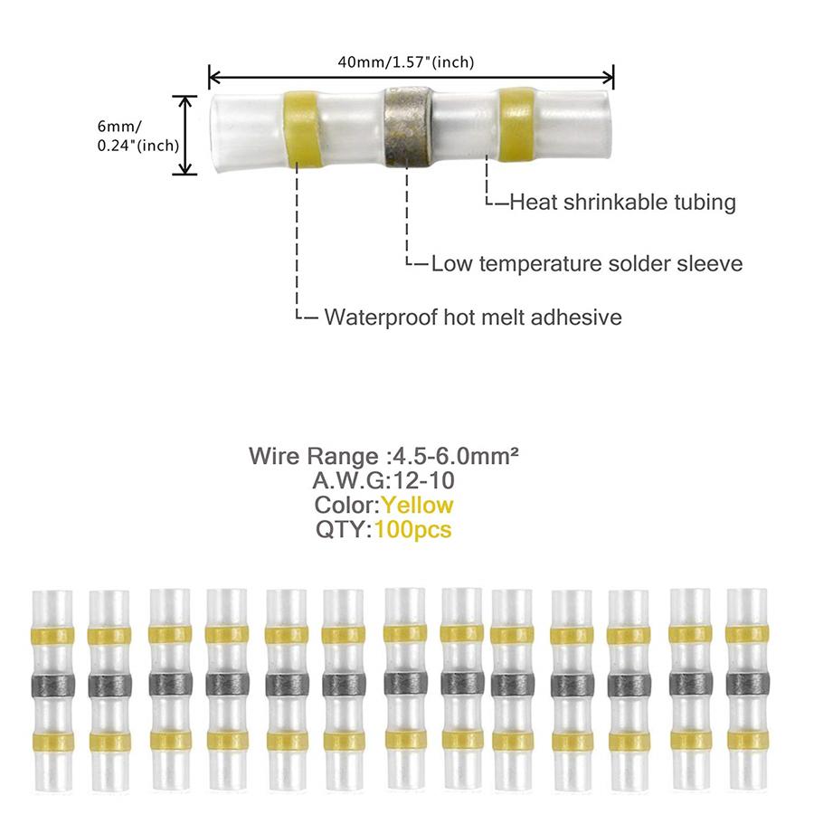 100PCS Waterproof Solder Sleeve Heat Shrink Tube Terminal Connector 12-10AW