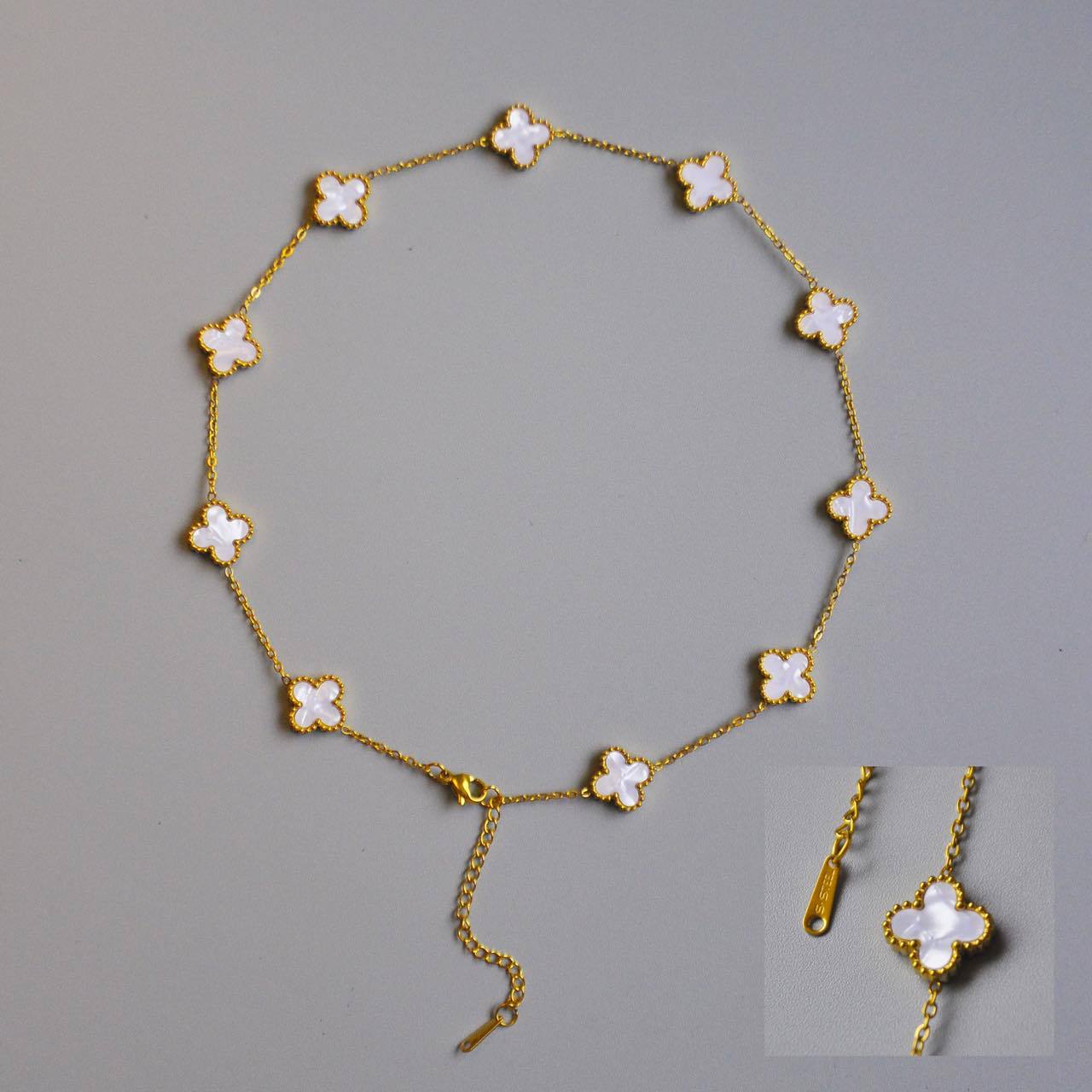 

Двустороннее ожерелье из клевера и рябчика с десятью цветами, гальванизированное золото 18 карат, ожерелье из клевера и десяти цветов белый