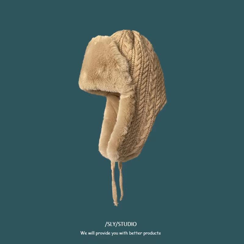 Women's Wool Leefeng Hat for Women In Winter Thickened and Warm Ear Protection Hat Tie Rope Design  Cold  Proof Hat  Head Hat Cold Proof Hat