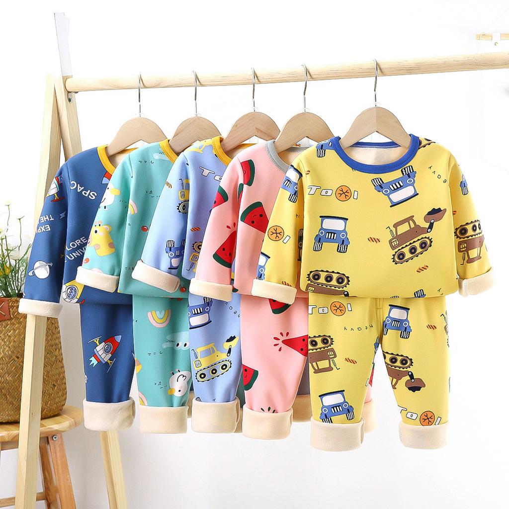 Children Padded Underwear Sets Autumn and Winter Long-Sleeved Autumn Clothes and Trousers Warm Boys and Girls Home Clothing
