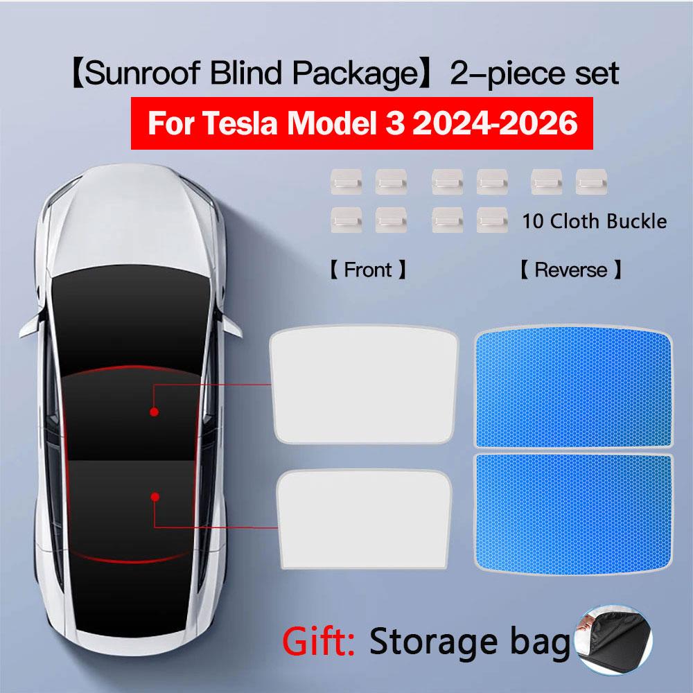 Sunshades For Tesla Model 3 Sunroof Highland 2026 Model Y 2020-26 Ice Cloth Buckle Sun Pare Glass Front Rear Skylight Accessory