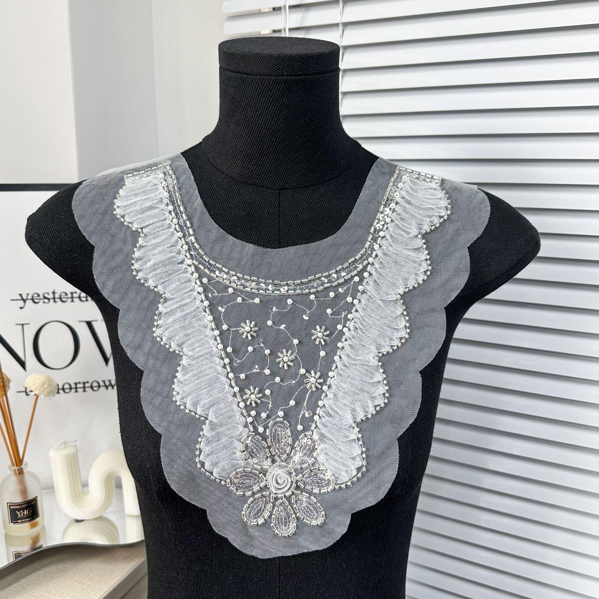 

White Mesh Hollow Lace Bead Cloth Sticker Clothing Dress Dress Wedding Dress Decoration Front Collar Cloth Sticker Accessories 7148