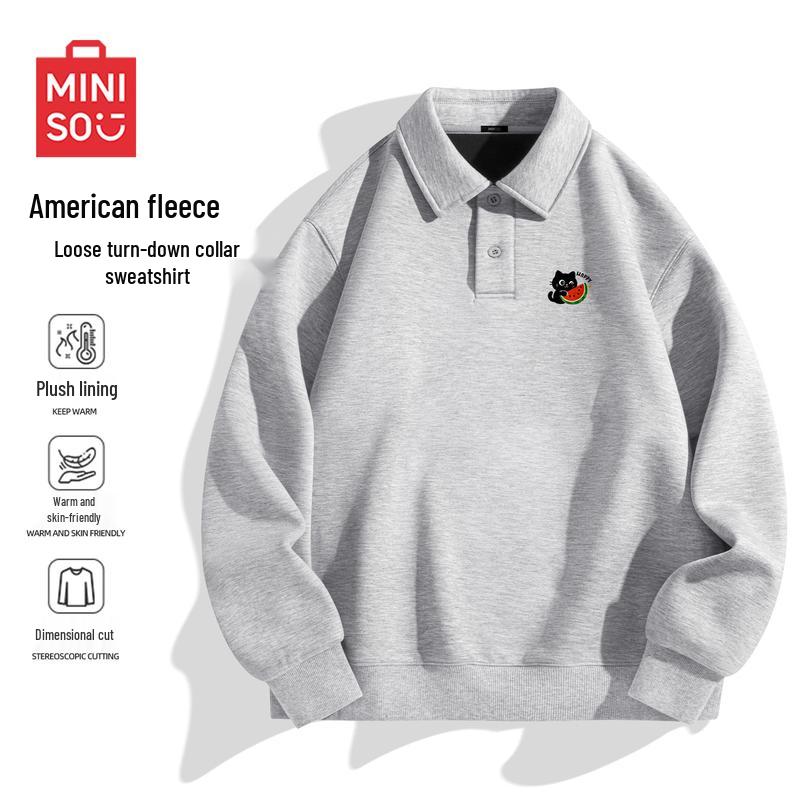 MINISO Men's Fleece Lined Polo Neck Sweatshirt